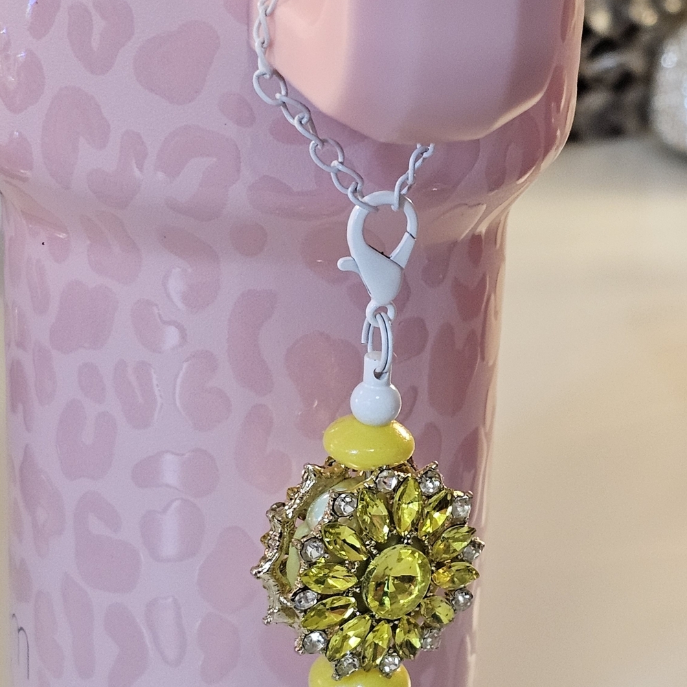 Yellow Crystal Sunburst Tumbler Straw And Handle Charms - Picture 7 of 8
